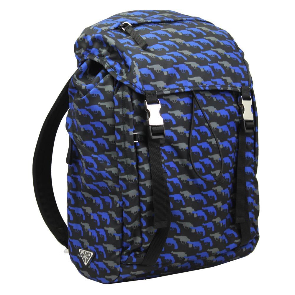 Prada Pistol Pattern Nylon Backpack Blue Multicol… - image 1
